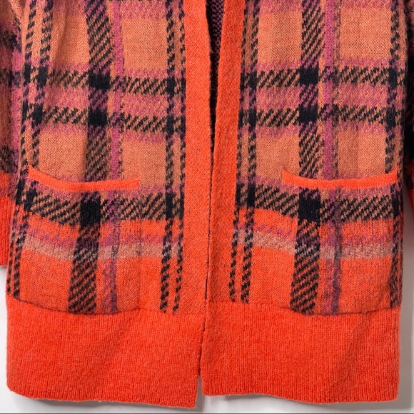 Lucky Brand Wool Blend Open Front Brushed Plaid Oversized Knit Cardigan Sz M - Picture 5 of 14
